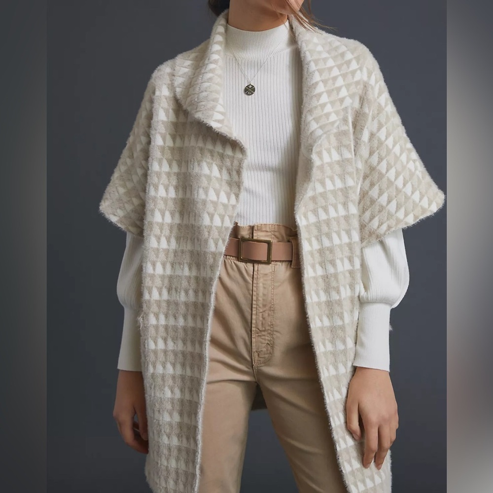 Anthropologie Proserpina Cozy Kimono One Size Pockets Open Front Beige/ivory